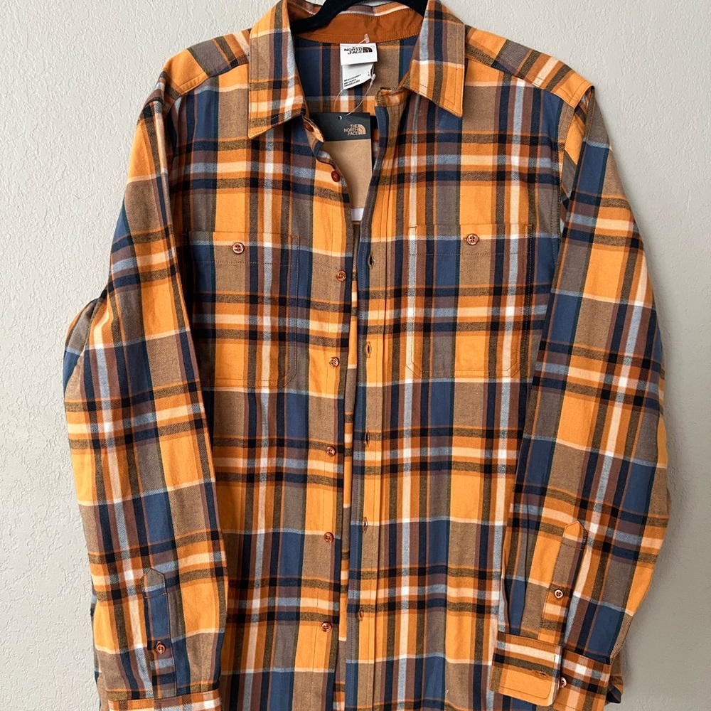 The North Face Orange and Blue Plaid Shirt